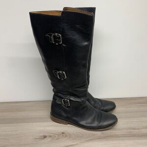 FRYE Women Riding Boots Paige‎ Tall Buckle 6.5 B Black Knee-High Leather 77066